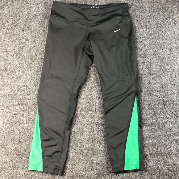 Nike Dri-FIT Training Capri Cropped Leggings Womens Medium Green Black - Picture 1 of 8
